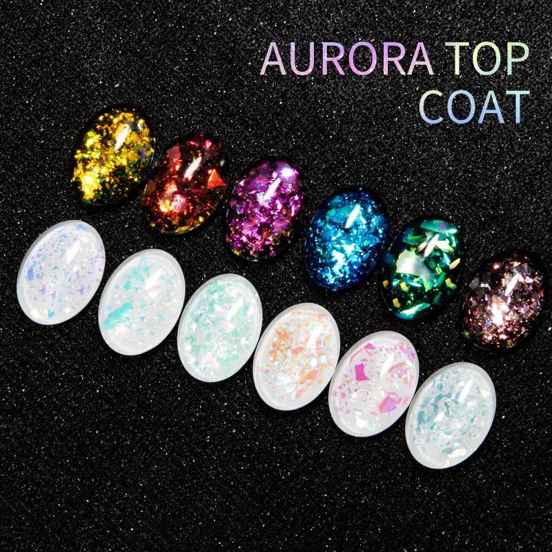 Aurora Top Coat Nail Gel 6 Colors Glitter Sequins Sealer Soak Off UV Polish 7.5ML Art Design Hybrid Varnish | Красота и здоровье