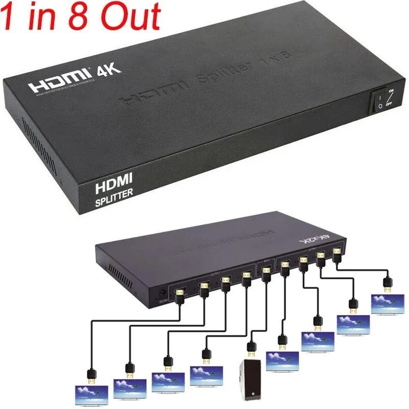 Разветвитель HDMI 1 в 8 выход 4K 30 Гц портов разветвитель 1x8 видео распределитель