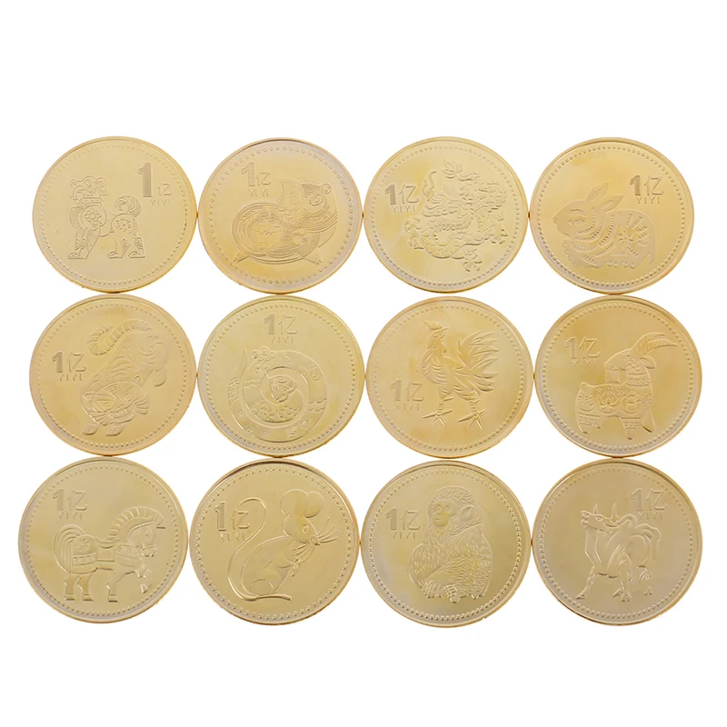 

12 знаков зодиака, китайская Золотая Коллекционная монета для богатства, фэн-шуй, тигр, дракон, змея, памятные монеты, сувенир