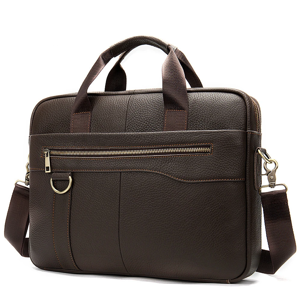 Men's Genuine Leather Business Briefcase High Quality Office Bag 14 Inch Laptop Bag A4 Document Handbag Shoulder Messenger Bag