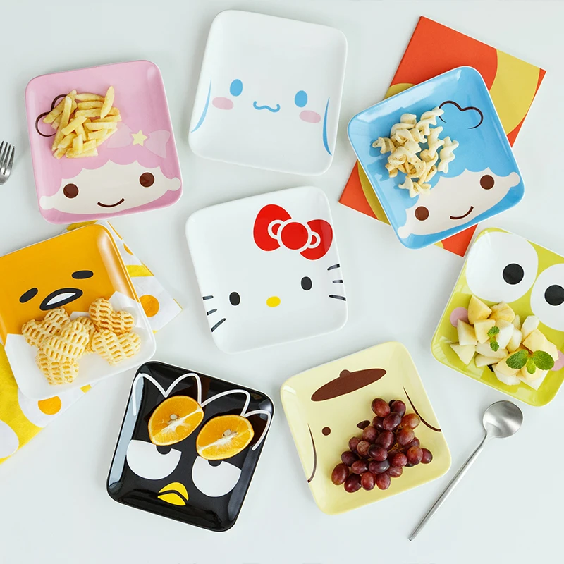 

Kawaii Sanrio Hello Kitty Ceramic Plate Tableware Accessories Cute Anime Peripherals Home Dessert Plate Fruit Dessert Saucer Gif