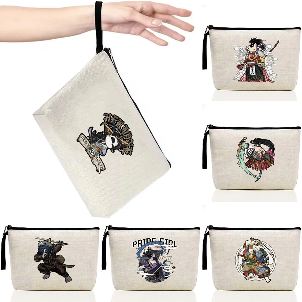 

Женская дорожная косметичка, органайзер для туалетных принадлежностей с принтом самурая, Дамская портативная сумочка на молнии для космет...