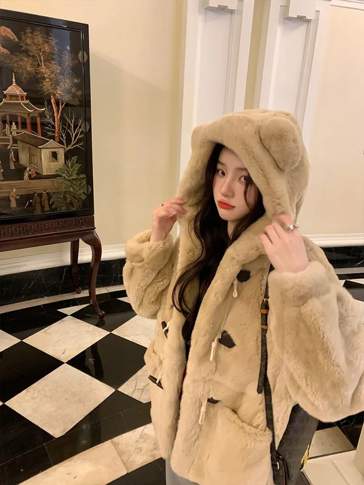 

Korean style Women Fashion Faux Fur Short Coats Autumn Winter New Simple Solid Streetwears Elegant Mink Fur Casual Jacket