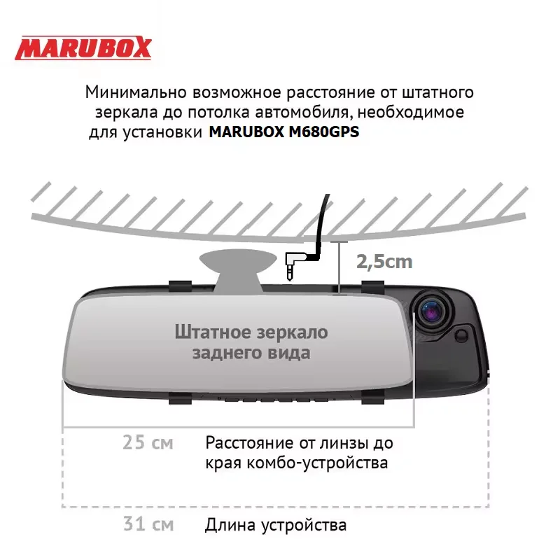 Marubox M680GPS Видеорегистратор с GPS информатором зеркало со встроенным