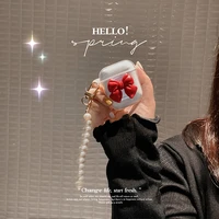 ins red bow airpods protective sleeve for apple 3 generation earphone shell pro soft 12 generation shell pearl bracelet