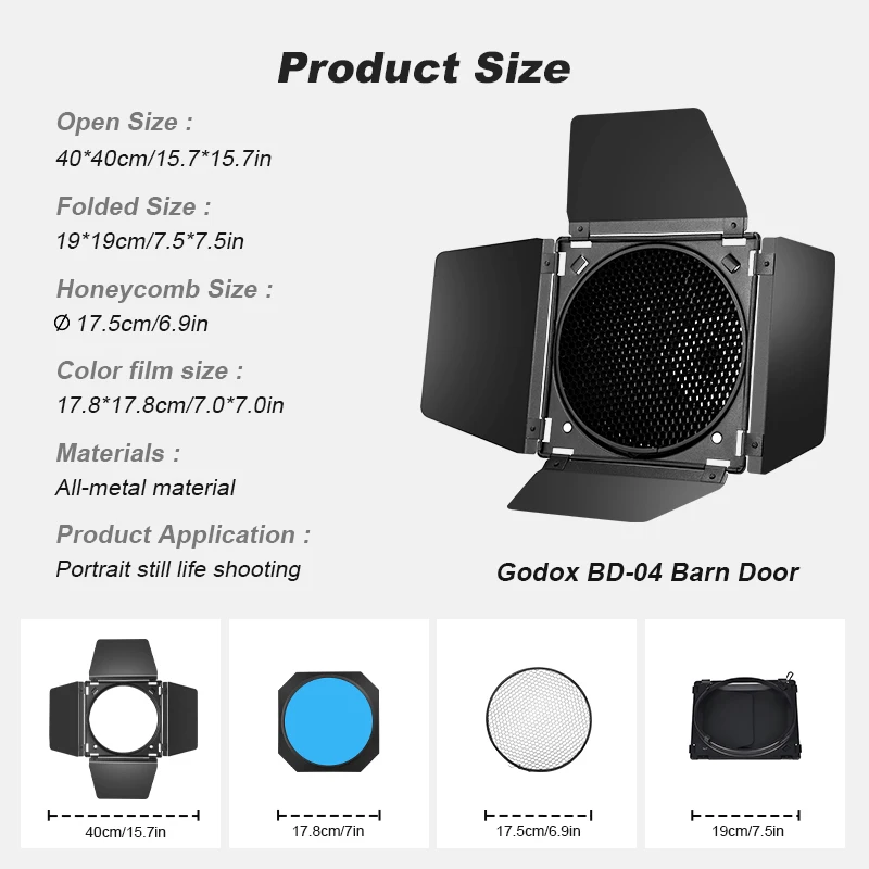 Фото Soopho BD-04 Barn Door Bowens + сотовая сетка + 4-цветный фильтр для Bowen стандартный отражатель фотостудия флэш-аксессуар №1