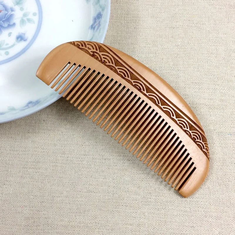 

2022 Natural Peach Wood Handcrafted Fine Tooth Comb Anti-Static Head Massage Carving Classic Comb Hair Styling Hair Care Tool