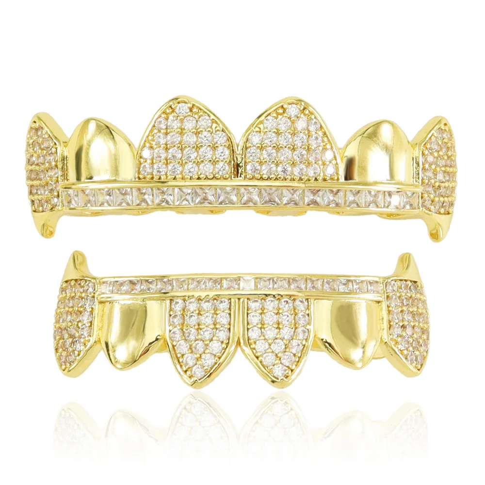 Хип-хоп Iced Out CZ Камни Зубы Grillz Кепки Кубический Циркон Верх и Низ Очарование Грили