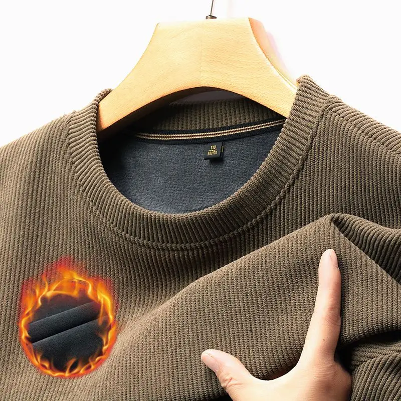 Мужской вельветовый свитшот теплый однотонный полосатый плотный Повседневный