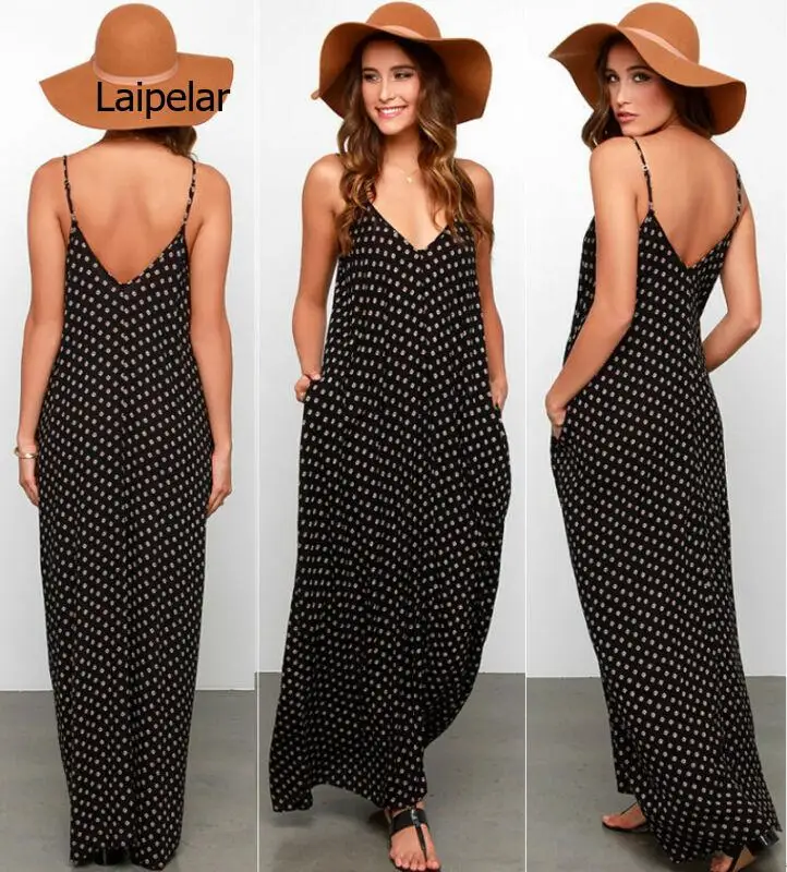 

New Women Holiday Sleeveless Long Maxi Summer Ladies Dot V Neck Strapless Beach Boho Dress Sundress