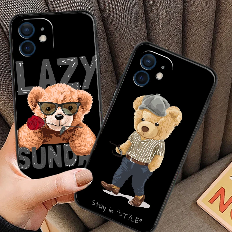 

Bear Fashion Cute Phone Case For iPhone 11 12 Pro MAX Mini 13 Pro MAX 6 6S 7 8 Plus X XS MAX XR SE 2020 Liquid Silicone Cover