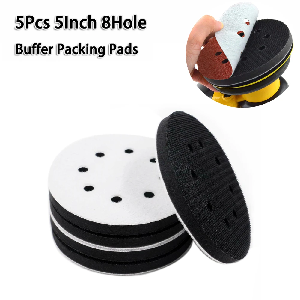 

5Pcs 5‘’ 125mm Sander Backing Pad 8 Holes Hook & Loop Soft Sponge Buffer Backing Pad Sandpaper Sucker For Sander Backing Pad