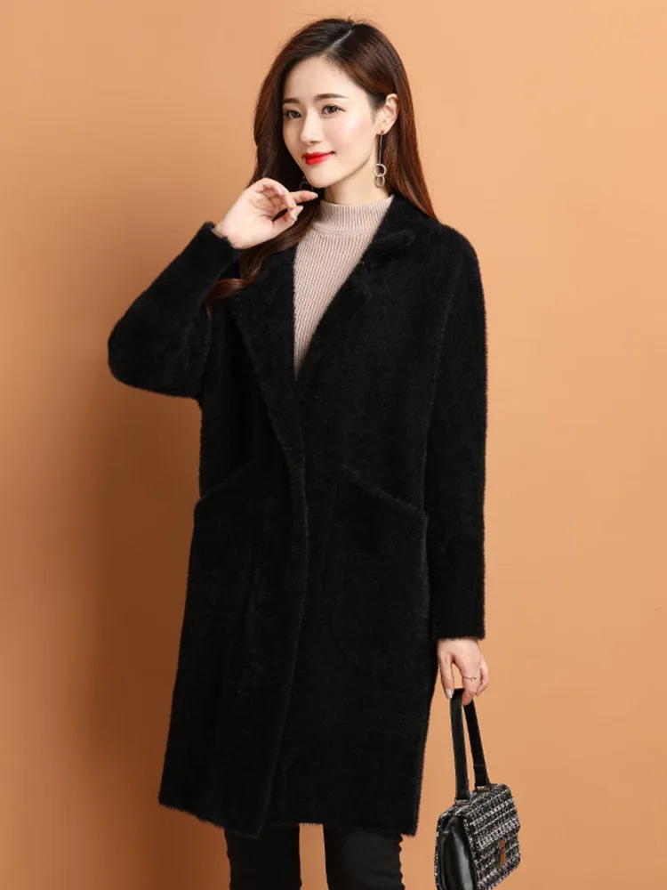 2022 Winter Warm Coat Plush Thick Lamb Wool Coat Women Mid-Long Plus Velvet Loose Deerskin Plush Fur Coat Female Warm Oversized