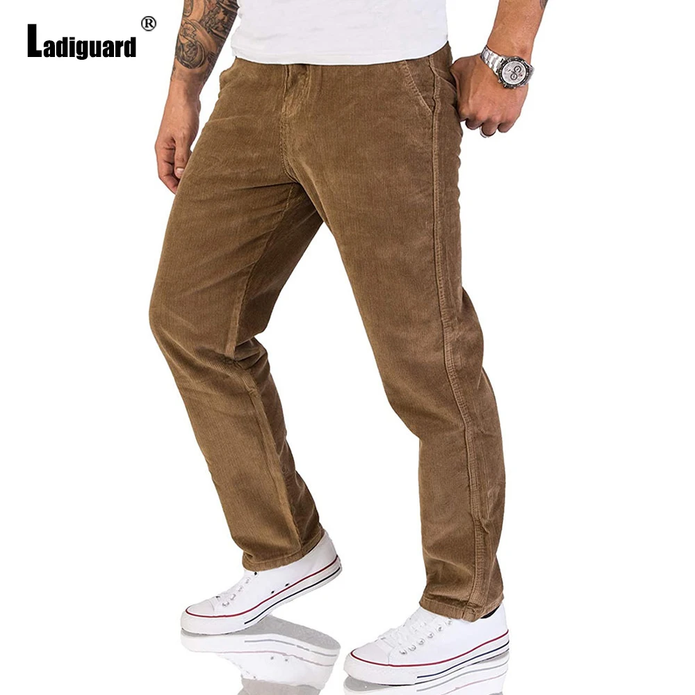 Men's Casual Pocket Design Corduroy Pants Camel Button Up Trouser Latest Autumn Fashion Pencil Pants Sexy Mens Clothing 2022