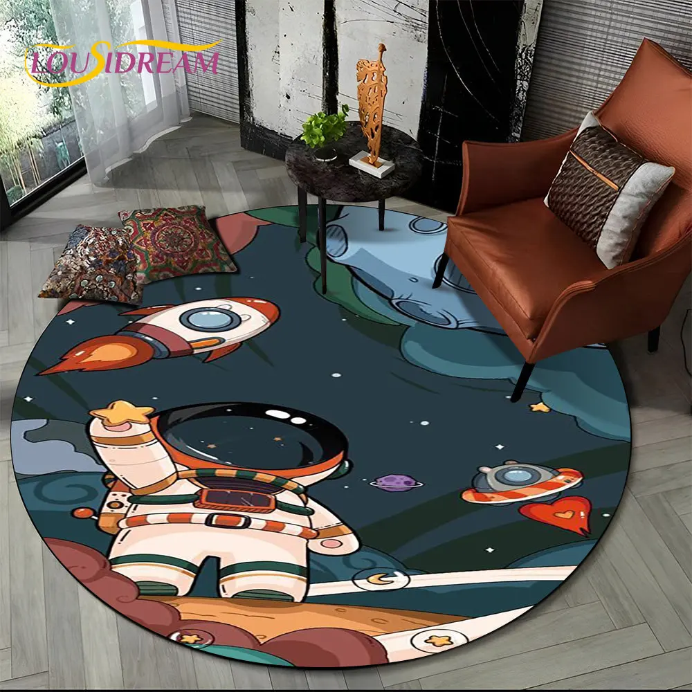 

3D Cartoon Astronaut Space Round Area Rug,Carpet Rug for Living Room Children's Bedroom Sofa Playroom Decor,Non-slip Floor Mat