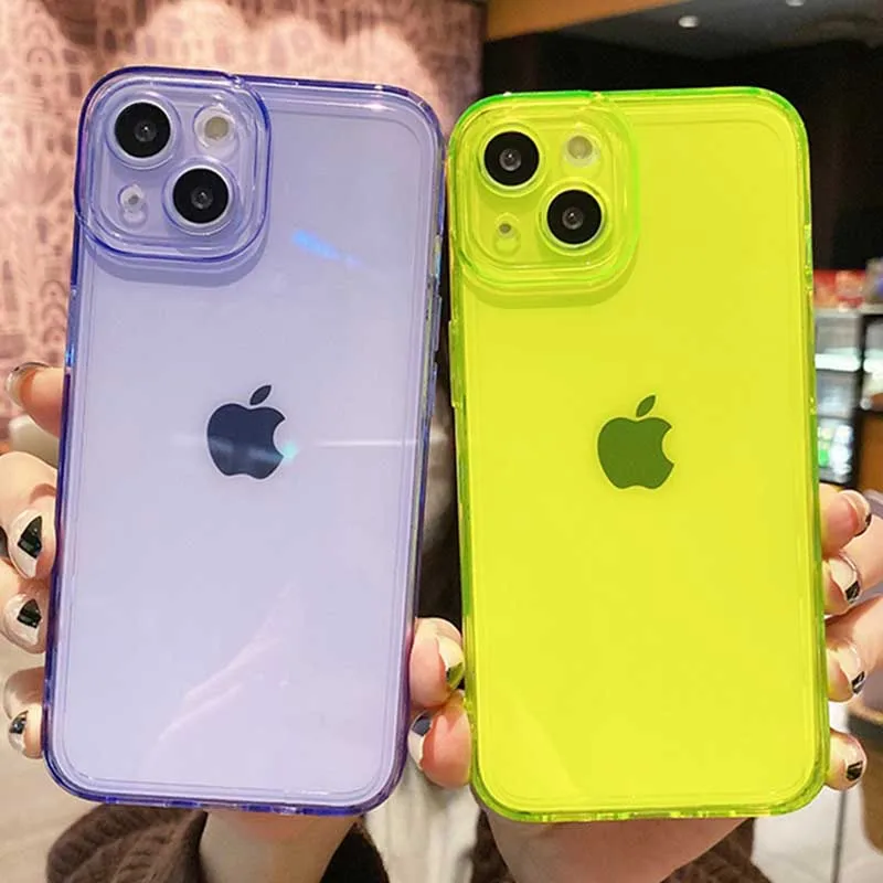 

Candy Color Transparent Silicone Case For iPhone 14 13 12 11 Pro XS Max 7 8 Plus X XR SE 2022 Fashion Camera Protection Shell