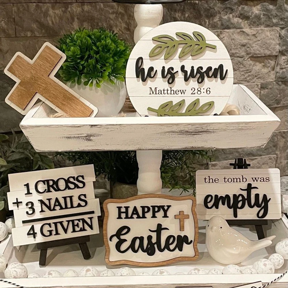 

Пасхальный поднос с Иисусом, праздничное украшение, деревянный крест, украшение для дома, сезонный декор, счастливая Пасха, Прямая поставка