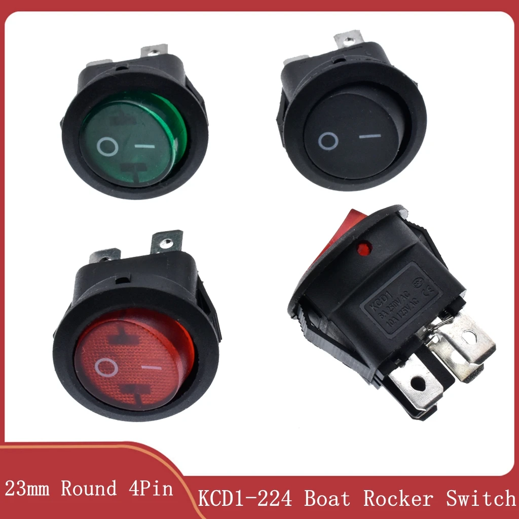 100 шт./лот KCD1 224N 23 мм круглый 4-контактный 250 в 6 А лодочный переключатель с защелкой SPST вкл./ВЫКЛ. Клавишный позиционный переключатель