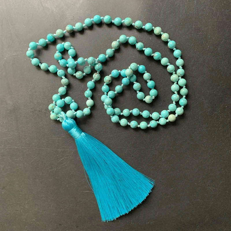 6 8 мм круглые синие бирюзовые камни молитвенные бусины мала ожерелье из 108