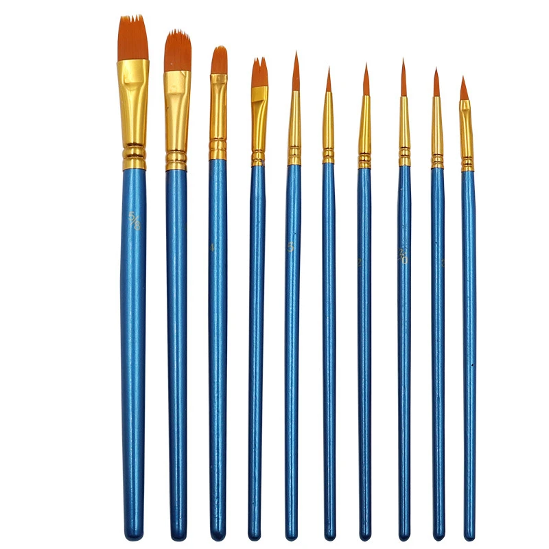 

10 pcs/set Nylon Hair Watercolor Paint Brushes Different Shape Round Plain Tip Gouache Painting Brush Set Art Supplies