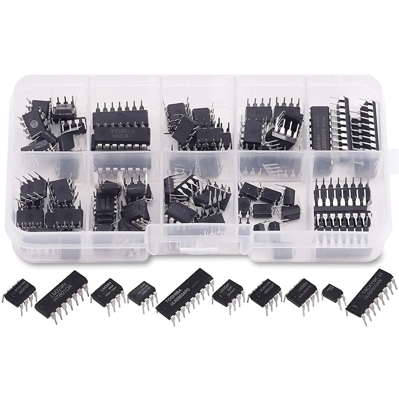

85 Pieces 10 Types Integrated Circuit Chip Assortment Kit, DIP IC Socket Set for Opamp Single Precision Timer Pwm