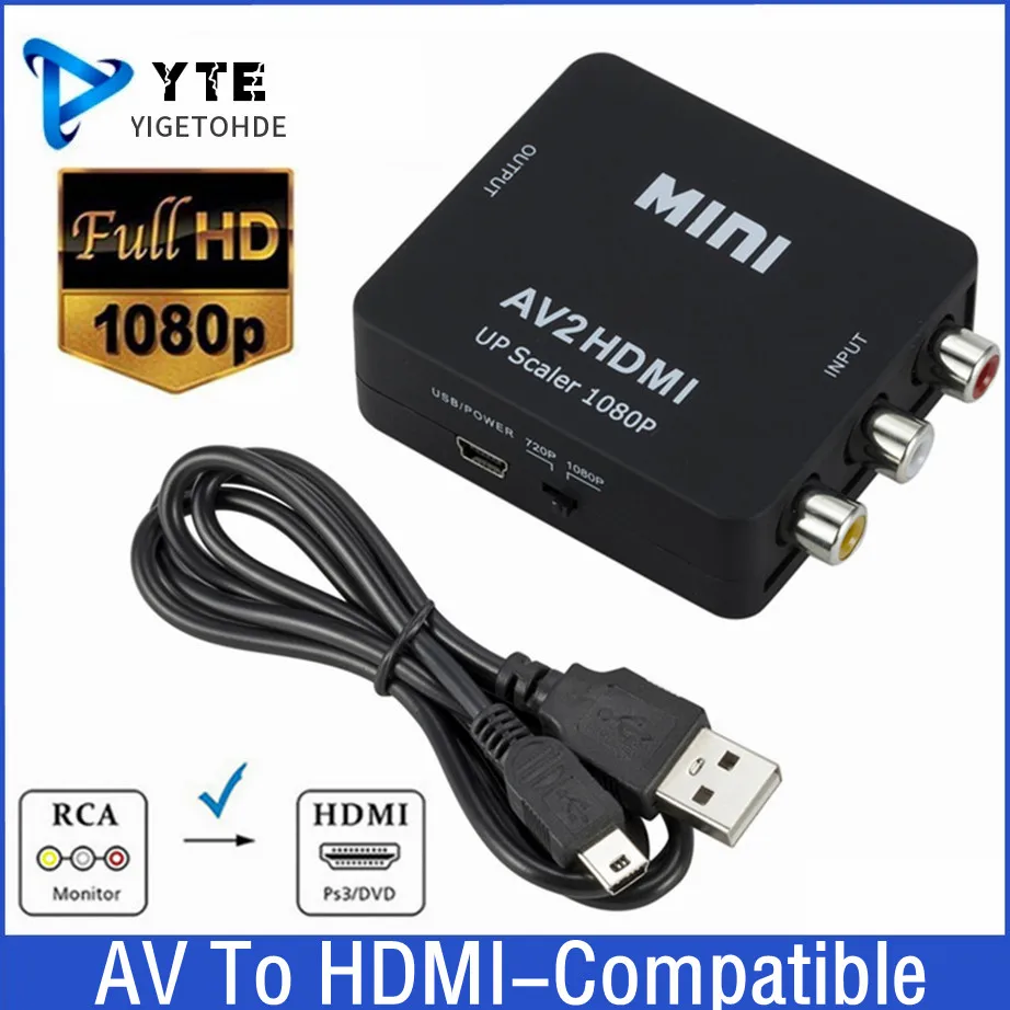 

RCA AV To HDMI-compatible Composite Adapter Converter HD 1080P AV2HDMI-compatible Adapter For HDTV PS3 PS4 PC DVD XBox Projector