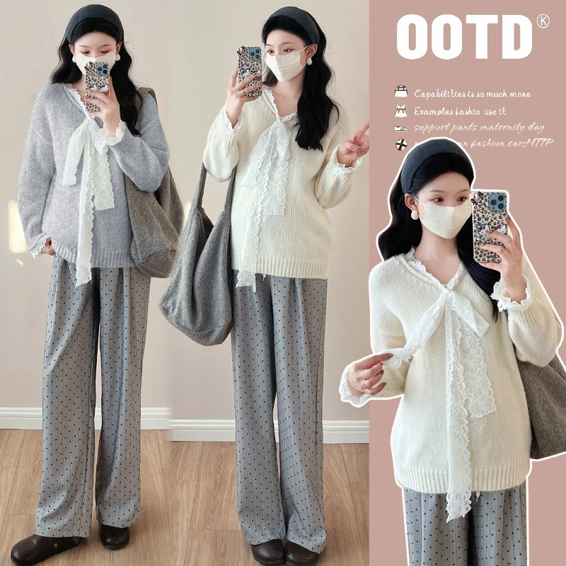 Женские свитера пуловеры свободные кружевные милые модные для беременных топ с