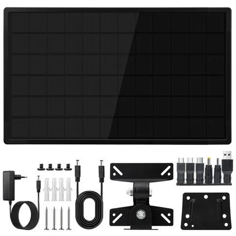 Зарядное устройство для солнечной батареи 20 Вт, водонепроницаемая портативная солнечная панель 12 В, встроенная батарея, настенное крепление, солнечные панели для камеры безопасности