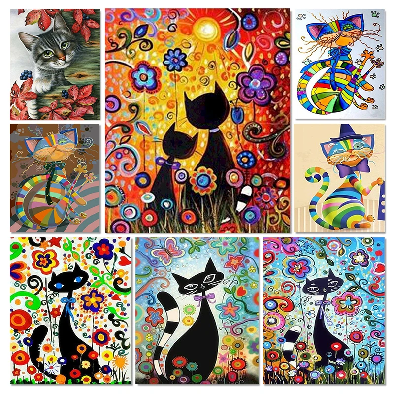 

CHENISTORY Acrylic Pictures By Number Abstract Cat Animal Kits Home Decor Painting By Numbers Flower Drawing On Canvas Art Gif