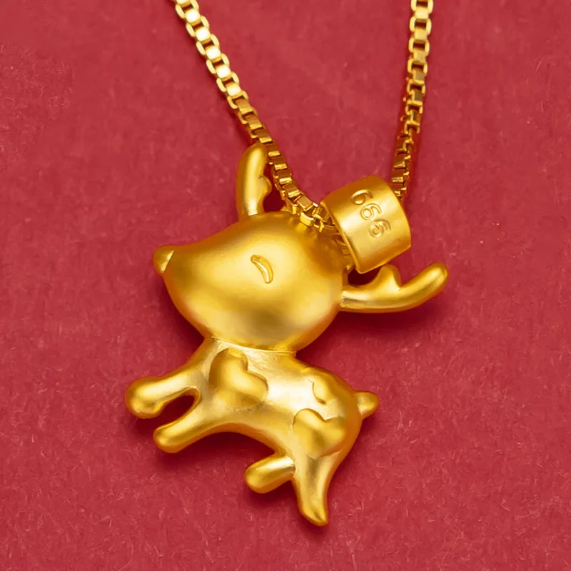 

Real 24K Gold Color Cute Love Deer Pendant Necklace for Women Pure 999 Color Chain Necklace Chain Wedding Fine Jewelry Gifts
