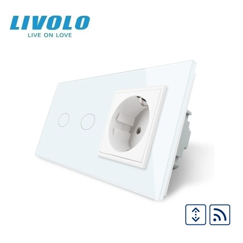 

Livolo EU Standard Remote Curtains Switch and Wall Socket, Luxury Crystal Glass Panel AC 110V~250V for Your Home