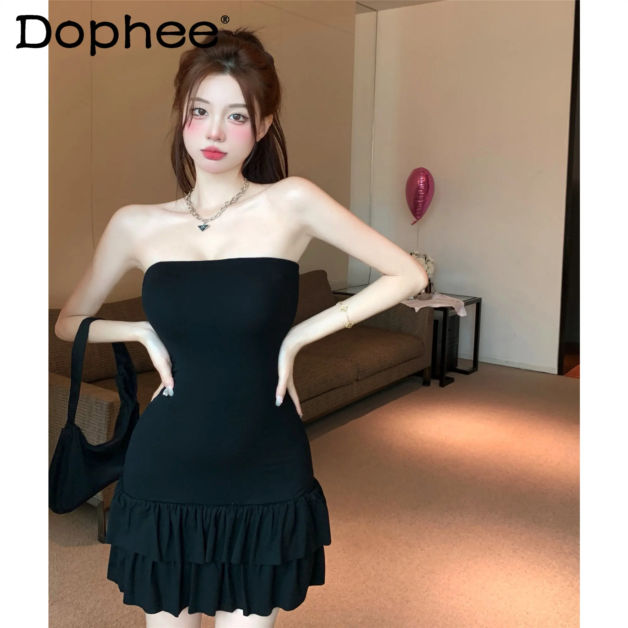 

Сексуальная юбка-туба для девушек, новинка осень-зима, Высококачественная юбка во французском стиле, чистая юбка с открытыми плечами