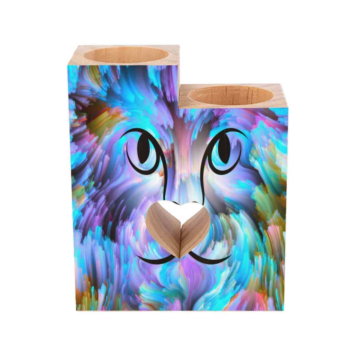 

Romantic Wooden Tea Light Candle Holders Set Of 2 Watercolor Cat Kitten Paint Series Unique Decorative Heart Shaped Wood Tealigh