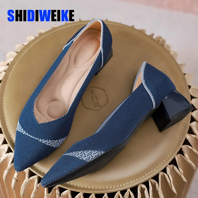 

SDWK/Женская обувь на квадратном каблуке 4 см; Модная мягкая вязаная дышащая резиновая нескользящая резиновая подошва; Удобная повседневная обувь; Сезон весна
