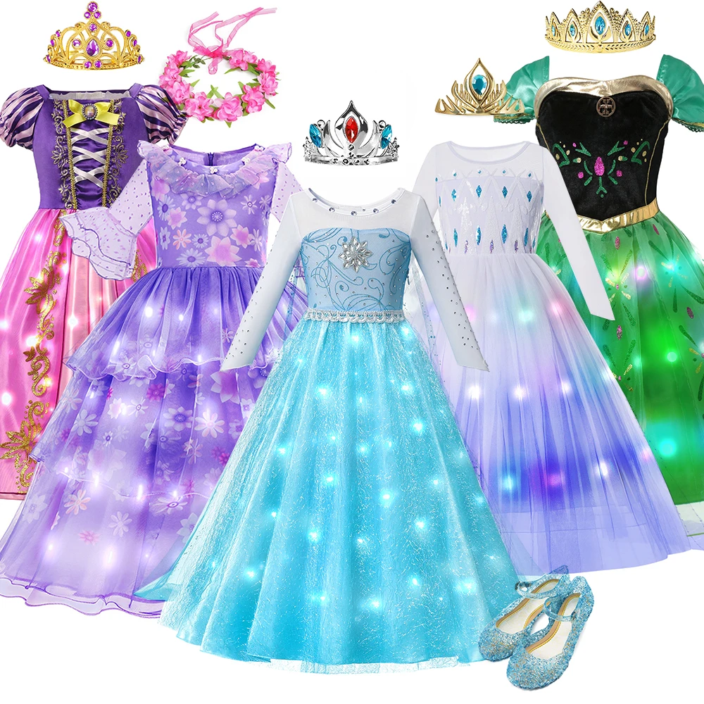 

Disney Frozen Elsa Halloween Girl Princess Costume Cosplay One Piece Dress LED Light Up Fancy Carnival Party Rapunzel Birthday