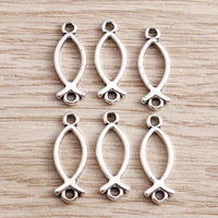 80pcs 8x21mm antique silver color alloy hollow fish charms connector for making diy handmade bracelets necklace jewelry findings