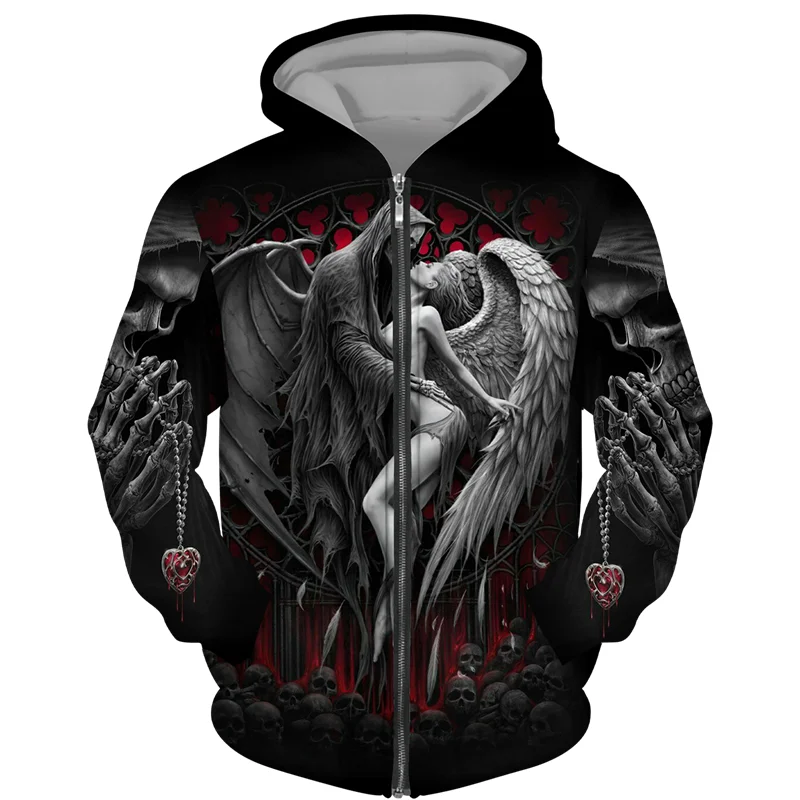 

Fashion 3D All Over Printed Black Hoodie/Jacket Unisex Gothic Zipper Sweatshirt Personality Men's Pullover Street Wear