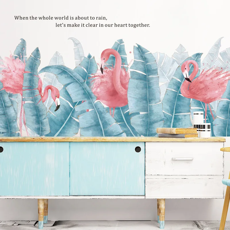 Self-Adhesive Wall Sticker Flamingo Plants Skirting Line Decals Murals Home Office Decoration Waterproof Paste Poster Wallpapers |