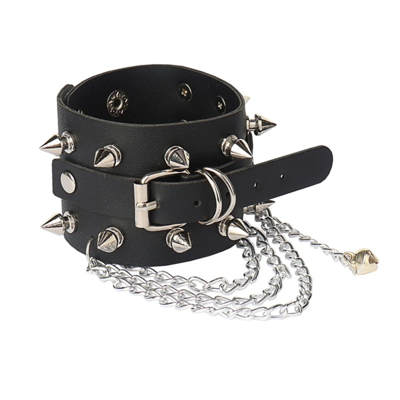 

Punk Bracelet for Men Women - Goth Black Leather Wristband with Metal Spike Studded- Spike Rivets Cuff Bangle Adjustable