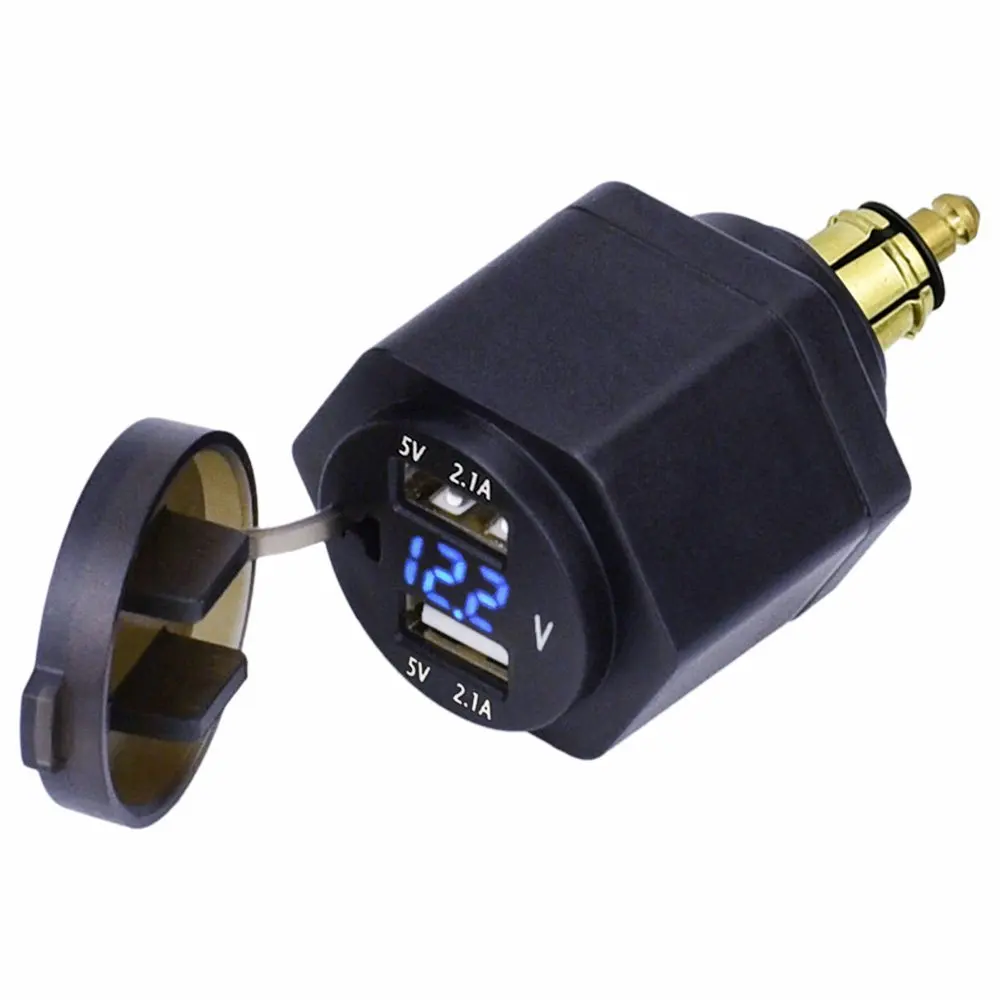 For DIN Hella Powerlet Plug to Dual USB Charger Adapter Voltmeter for Hella DIN BMW Motorcycle 12-24V DC 5v 4.2A