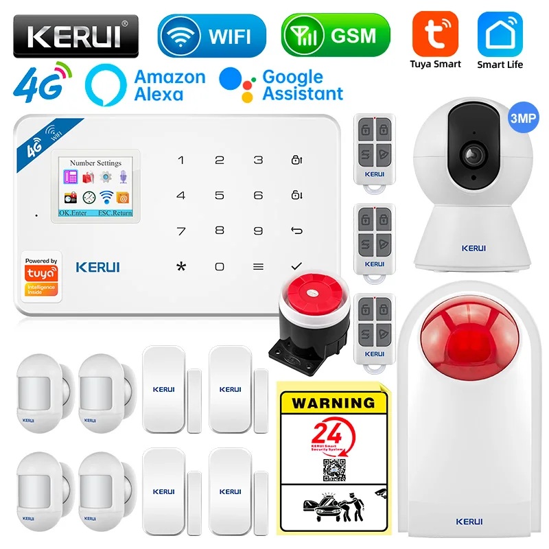 

KERUI W184 Tuya Smart Home GSM 4G WIFI Security Protection Alarms Anti Theft Security Alarm System Kit Sensor 6 Languages Garage
