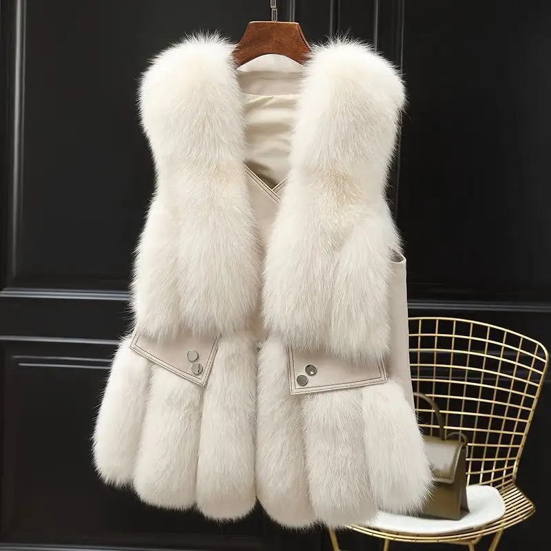 

Женский жилет из натурального меха, Повседневная тонкая куртка из натурального Лисьего меха без рукавов, Осень-зима