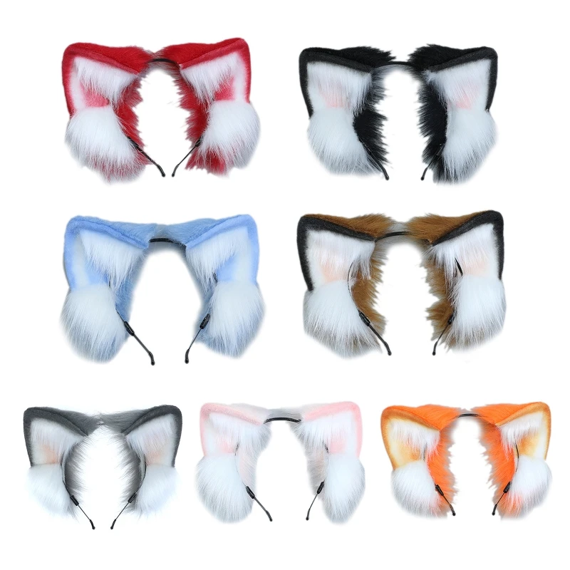 

E9LC Plush Ears Realistic Lolita Headband Faux Fur Wolf Ears Animal Hair Hoop