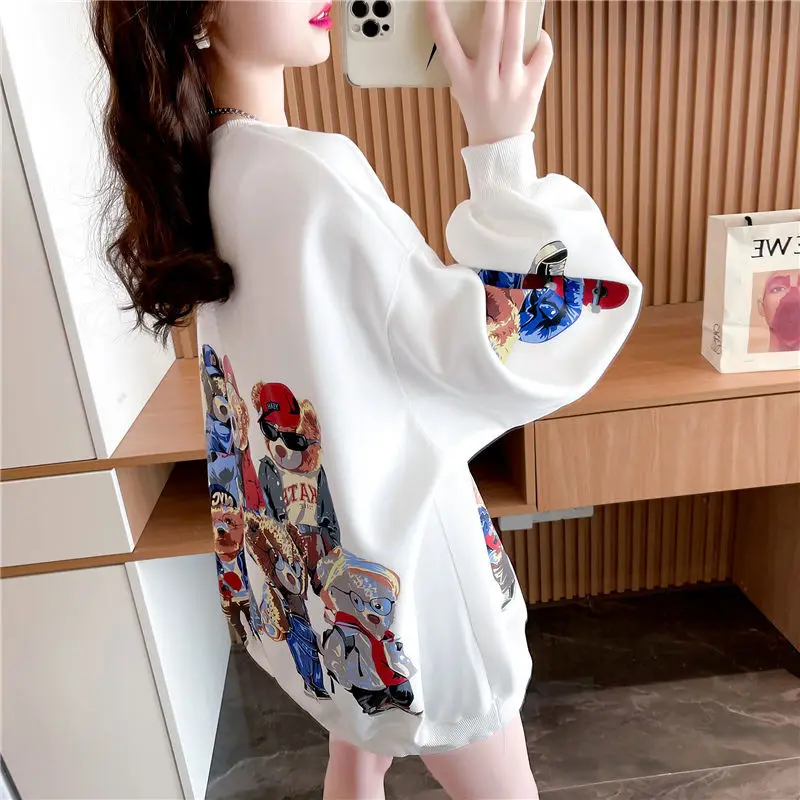 

Женский хлопковый свитер с длинным рукавом и медведем, тонкие Свободные корейские топы в западном стиле для девушек на весну и осень 2022