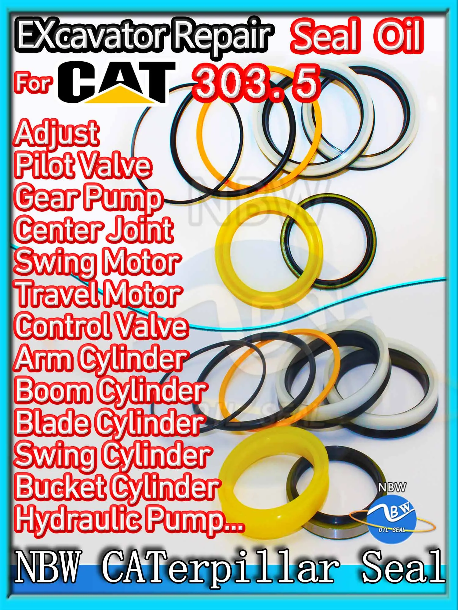 

For Caterpillar 303.5 Excavator Oil Seal Kit High Quality Repair Cat Bushing Control Pilot Valve Blade TRAVEL Joystick Engine