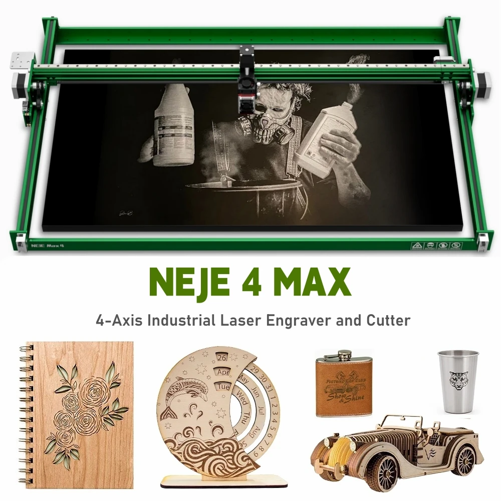 NEJE 4 Max A40640 80W CNC Laser Printer Wood Cutter 4-Axis Industrial Laser Engraving Machine Metal Engraving DIY Mark Tool