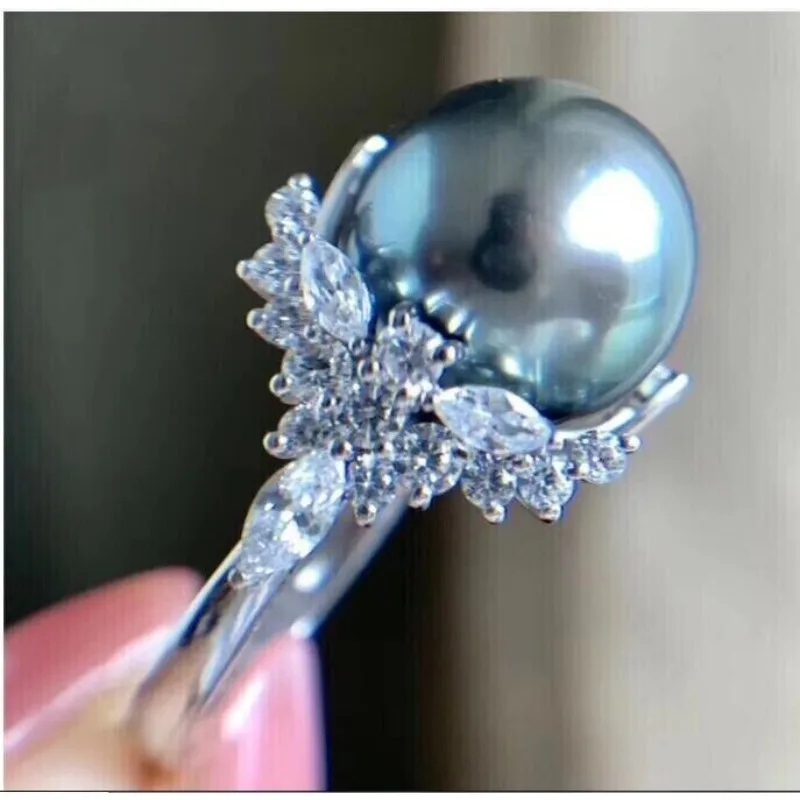 Великолепное ОГРОМНОЕ кольцо AAAA 10-11 мм с круглым натуральным таитянским черным