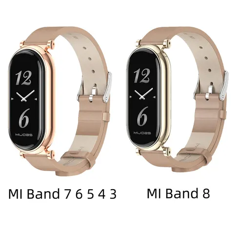 Кожаный ремешок для MI Band 8 7 6 5 4, сменный Браслет для наручных часов Xiaomi Smart Band 8, аксессуары для часов