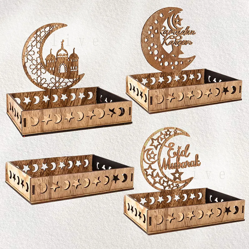

Eid Mubarak Decor Wooden Food Tray Islamic Muslim Ramadan Kareem Party Decoration Wooden Pendant Eid al-Fitr Gift Fruit Tray