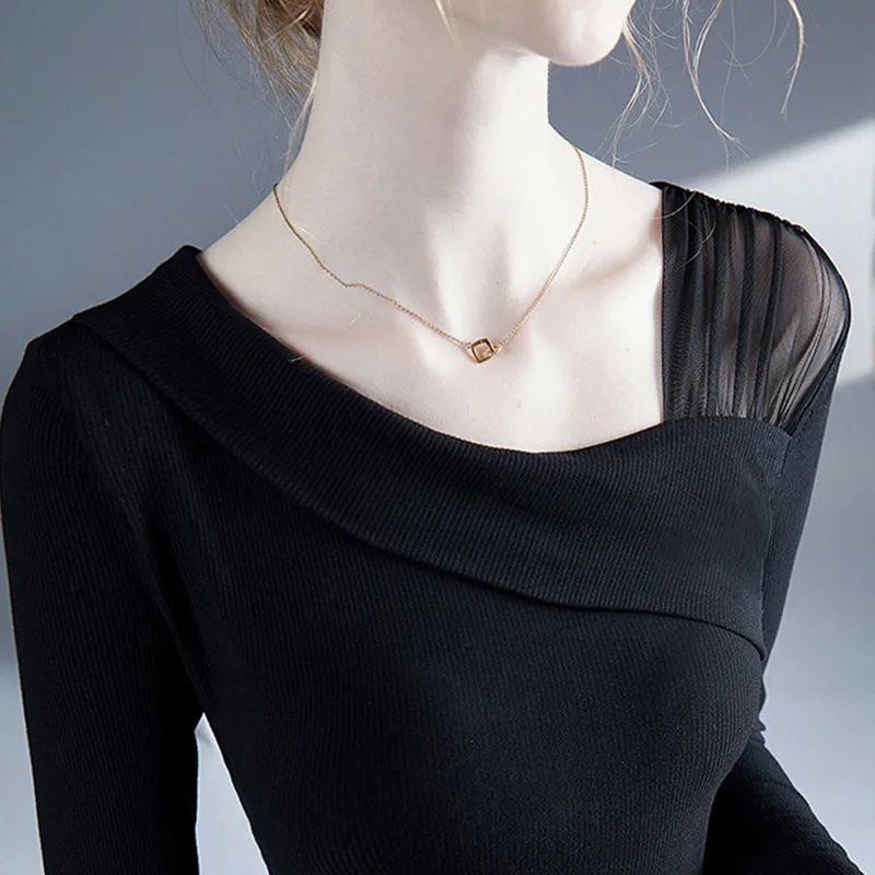 

Высокоэластичная футболка, новинка весны 2023, модная черная сетчатая рубашка с длинным рукавом, элегантные облегающие Женские топы